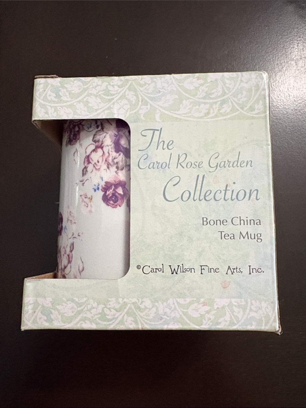 Carol Rose Floral Bone China Tea Mug in White with Purple Rose Pattern
